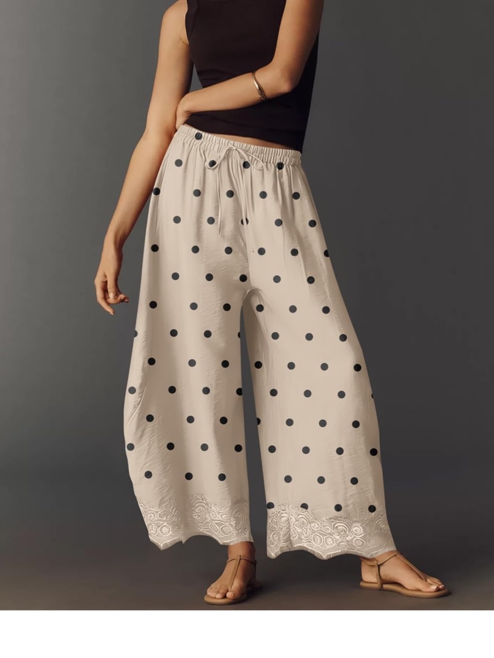 Barrel Wide Leg black Polka Dot Pants in Cream